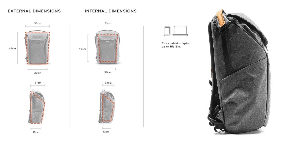Peak Design Everyda Backpack V2 size » Roaming Sparrow » 2024