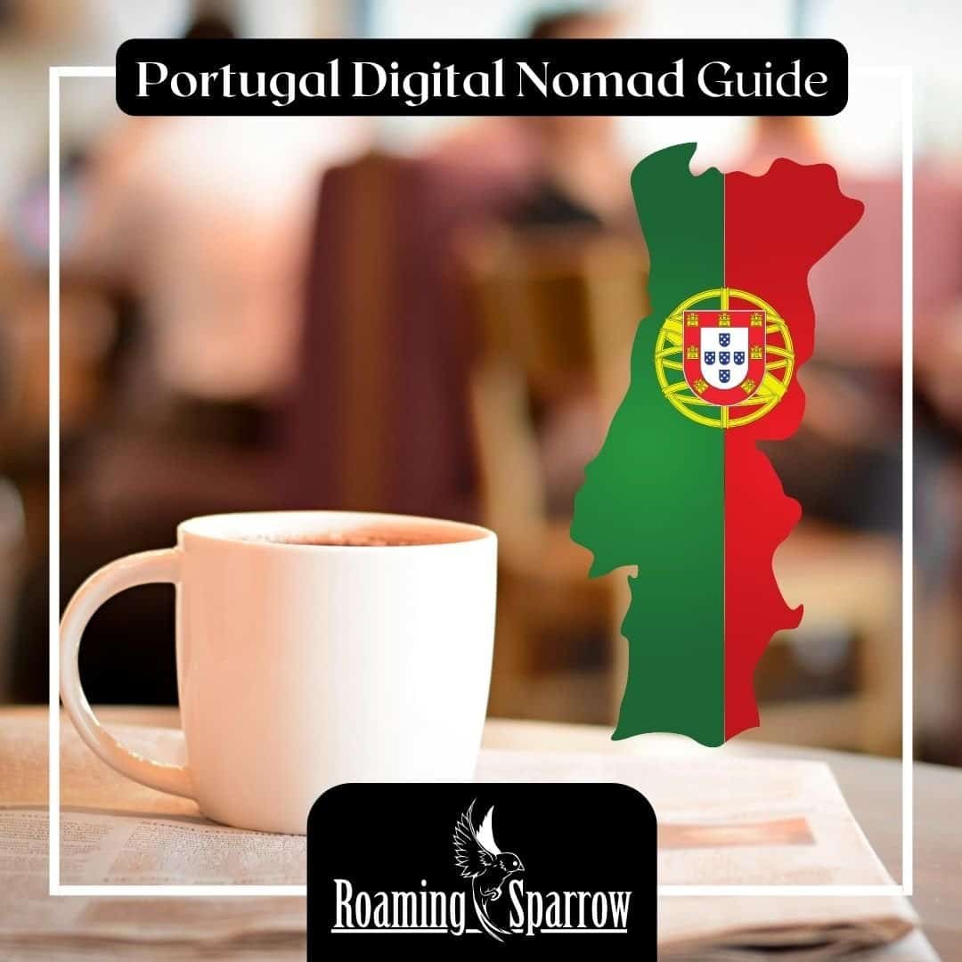 Portugal digital nomad working on laptop with ocean view in Lisbon showcasing remote work Portugal lifestyle and digital nomad visa Portugal opportunities
