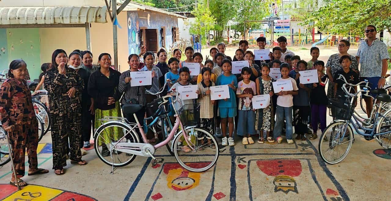 Bikes for cambodian kids: 26 bikes built on pure grit 6 » 2026 » roaming sparrow Happy kids with new bikes at ABC and Rice on May 26th 2026