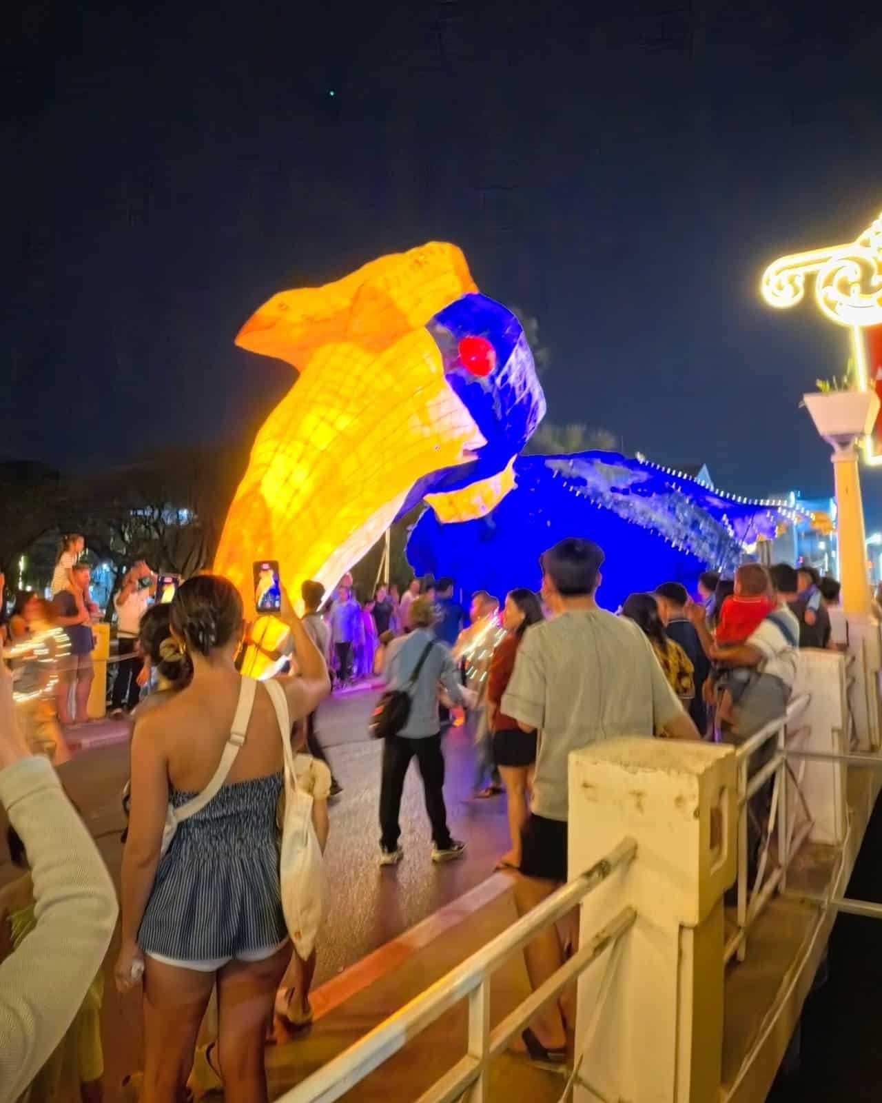 Siem reap giant puppet parade: 8 wild glowing creatures hit the streets 14 » 2026 » roaming sparrow Glowing blue great hornbill puppet at the Siem Reap Giant Puppet Parade