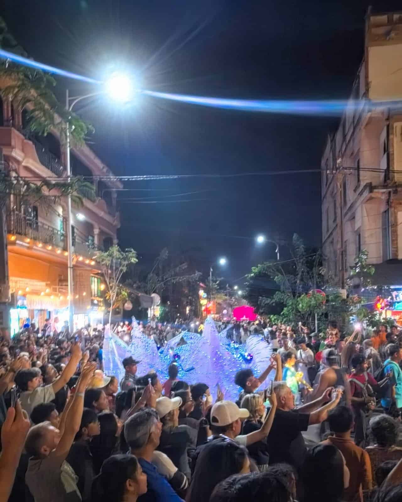 Siem reap giant puppet parade: 8 wild glowing creatures hit the streets 17 » 2026 » roaming sparrow Parade performers and musicians at the Siem Reap Giant Puppet Parade 2026